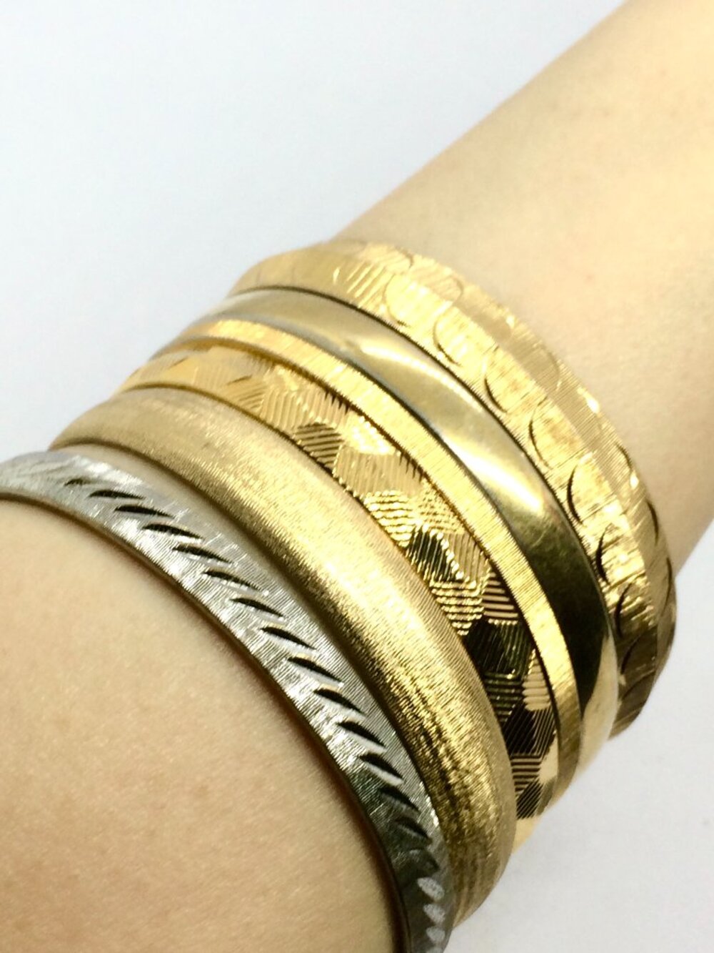VINTAGE MONET BANGLES Gold Tone Silver Tone Textured Stack Bracelet Lot 6